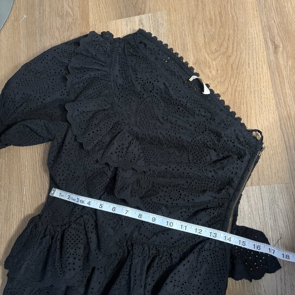 Ulla Johnson Twyla Dress in noir black size 8 one shoulder cotton eyelet midi 6 - Picture 10 of 11